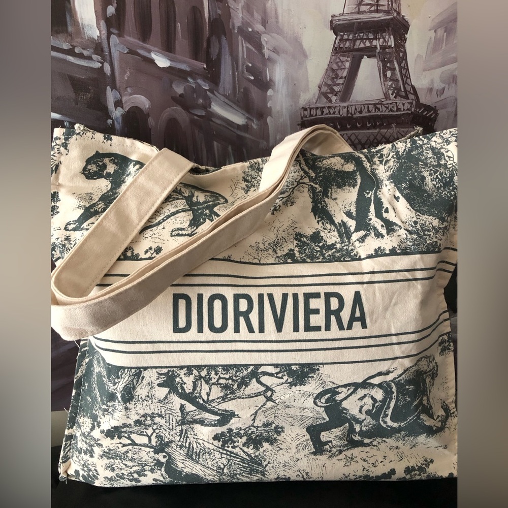 Authentic DIOR DIORIVIERA Tote Bag With Iconic Ink Blue Graphic Prints NEW!